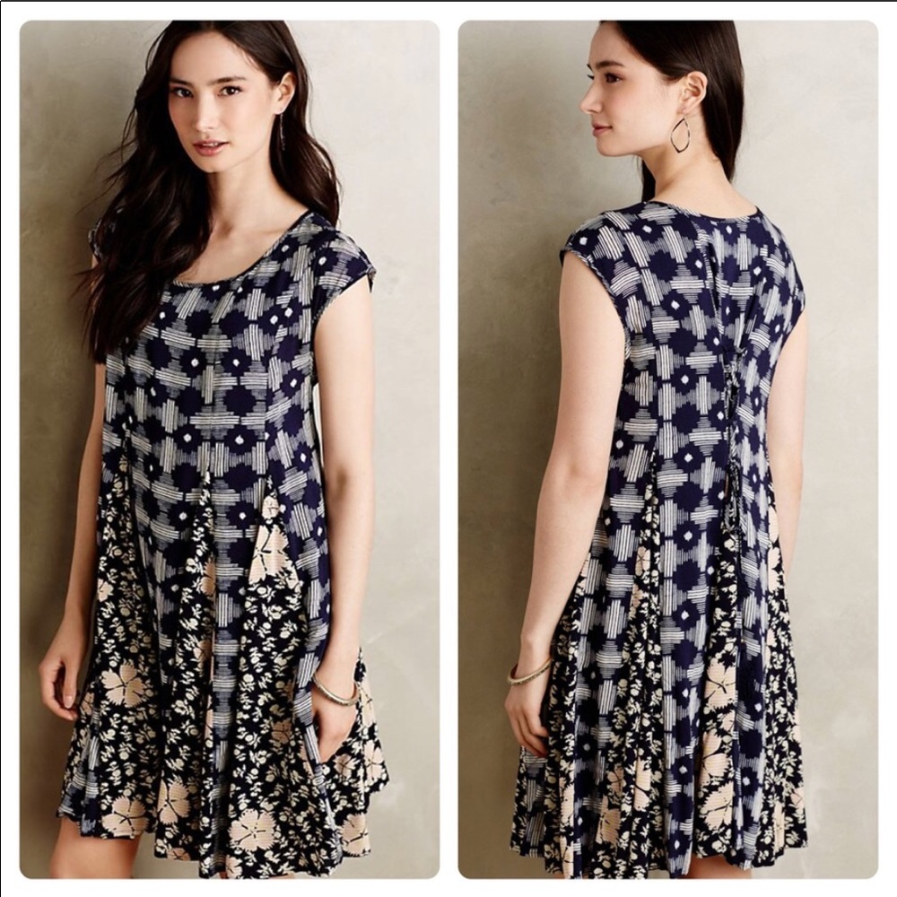 Maeve Navy and Cream Patterned Dress